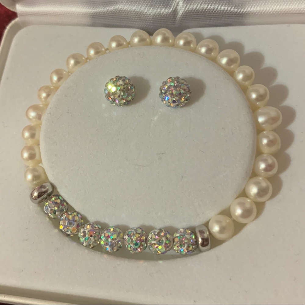 3pc studs and bracelet pearls jewelry set